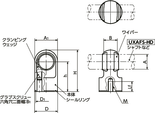 USAFS-HDチューブラ取っ手用ブラケット - ハイジェニックデザイン 寸法図