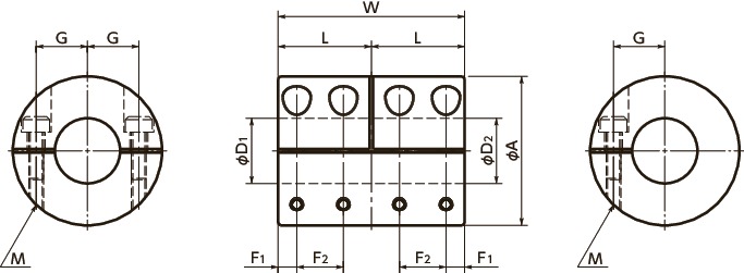 MLR-Vリジッドカップリング - セミスプリットタイプ寸法図