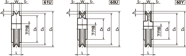 RS16標準ロープシーブ D/d＝16寸法図