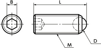 SCS-F-Rクランピングスクリュー（細目ねじ） - 完全ボール寸法図