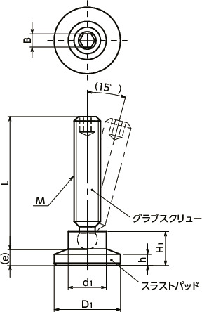 SGB-SBPスラストパッドつきグラブスクリュー - ボールポイントタイプ 寸法図