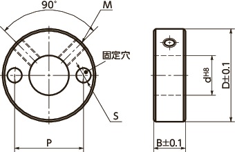NSC-CP2セットカラー - 固定穴つき - セットスクリュータイプ寸法図