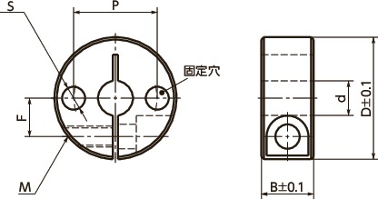 NSCS-SP2セットカラー - 固定穴つき - クランピングタイプ寸法図