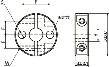 NSCSS-SP2セットカラー - 固定穴つき - ステンレス製 - スプリットタイプ寸法図