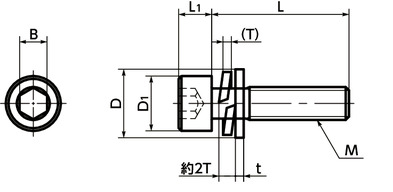 SNSQLG座金組込み高強度ステンレス六角穴付きボルト寸法図