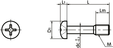SSCPL十字穴付き脱落防止なべ小ねじ（SUS316L）寸法図