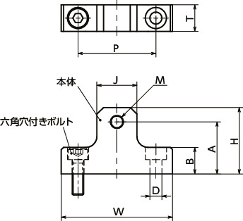 NLSCNリニアガイド用ストッパ - ベース固定 - 位置決め用（細目ねじ穴つき） - スティール製寸法図