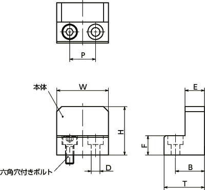 NLSDリニアガイド用ストッパ - ベース固定 - スティール製寸法図