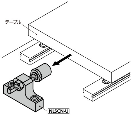 NLSDN-Uリニアガイド用ストッパ - ベース固定 - スティール製 - ウレタンつきストッパボルトつき