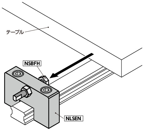 NLSENリニアガイド用ストッパ - ベース固定 - 位置決め用（細目ねじ穴つき） - スティール製