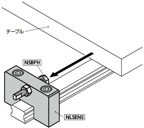 NLSENSリニアガイド用ストッパ - ベース固定 - 位置決め用（細目ねじ穴つき） - ステンレス製