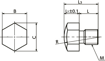 SPML-Bストップピン - ステンレス（SUS316L）製 - 頭部球面タイプ寸法図