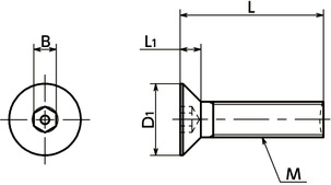 SRHFS六角穴付き皿ボルト(ピンつき)寸法図