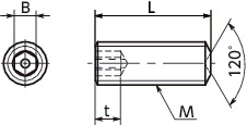 SRHSET六角穴付き止めねじ（ピンつき）寸法図