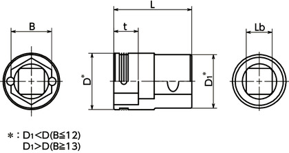 SKCK六角ソケット(ねじ保持機能つき)寸法図