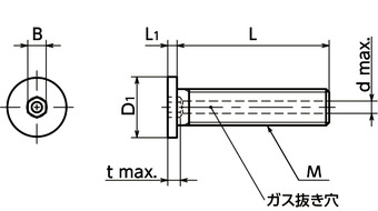 SVSHT六角穴付き極低頭ボルト（チタン / ガス抜き穴つき）寸法図