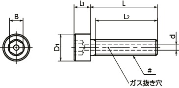 SVSS(INCH)六角穴付きボルト(ガス抜き穴つき/インチねじ)寸法図